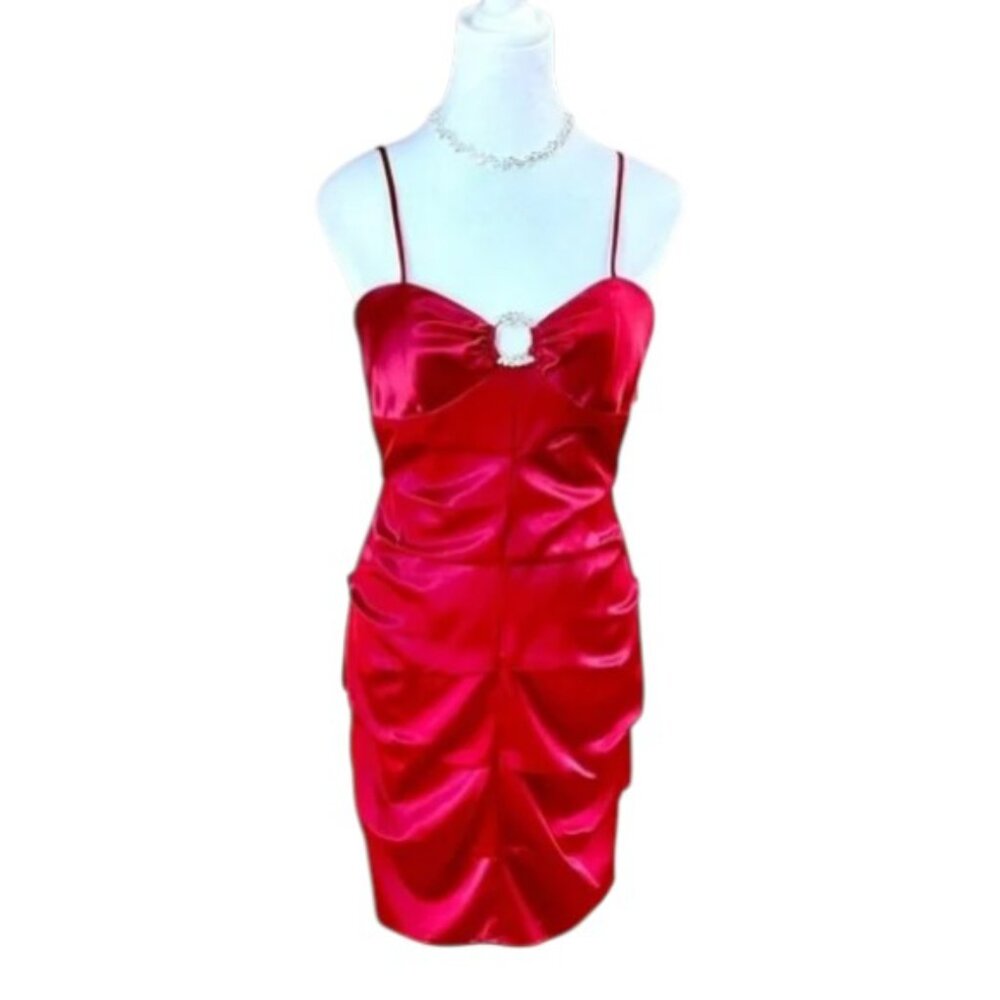 Morgan & Co Dress Vintage Red Satin Rhinestones (S)